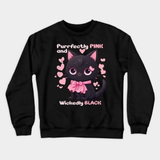 pink ribbon black cat Crewneck Sweatshirt